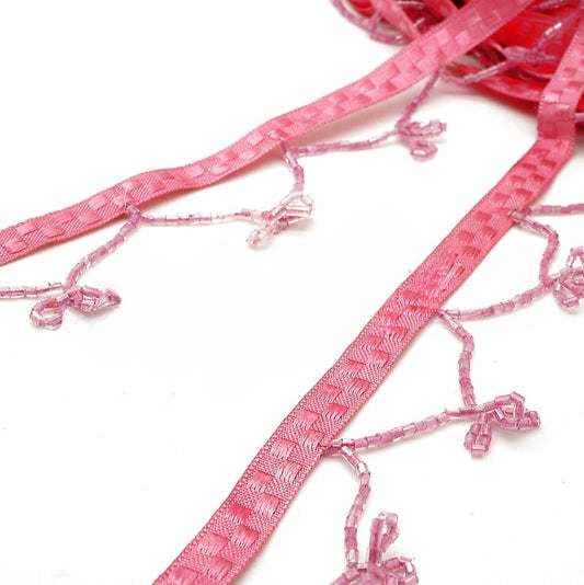 BUBBLEGUM PINK BEADED FRINGE - sarahi.NYC