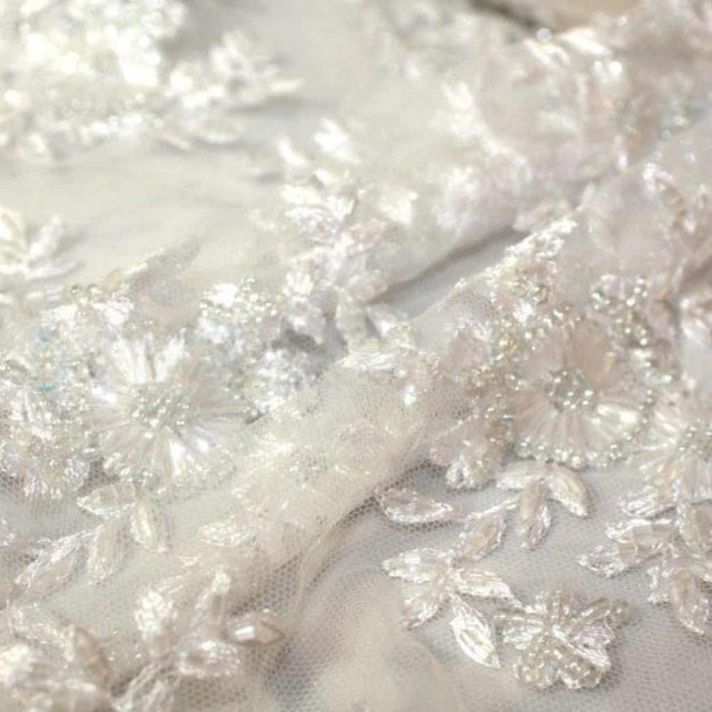 WHITE BEADED LACE WEDDING  FABRIC - sarahi.NYC