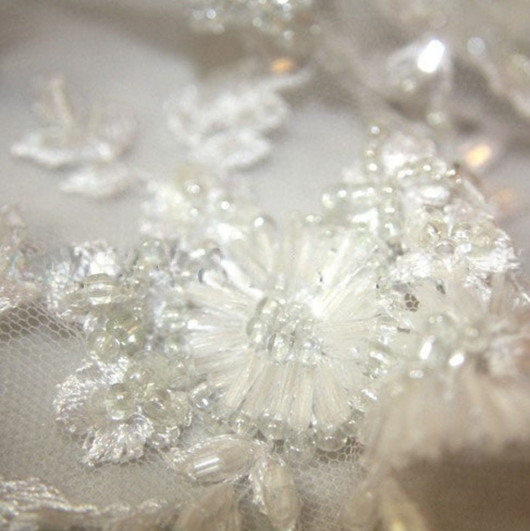 WHITE BEADED LACE WEDDING  FABRIC - sarahi.NYC