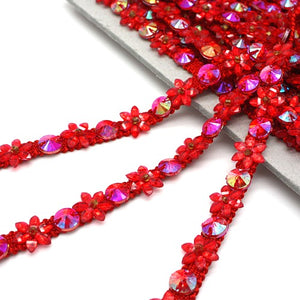 RED FLORAL RHINESTONE TRIM - sarahi.NYC