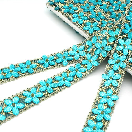 TURQUOISE  GOLD FLOWER TRIM - sarahi.NYC