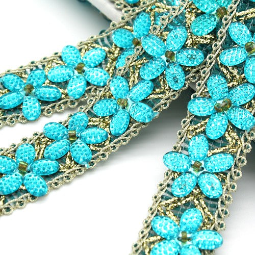 TURQUOISE  GOLD FLOWER TRIM - sarahi.NYC