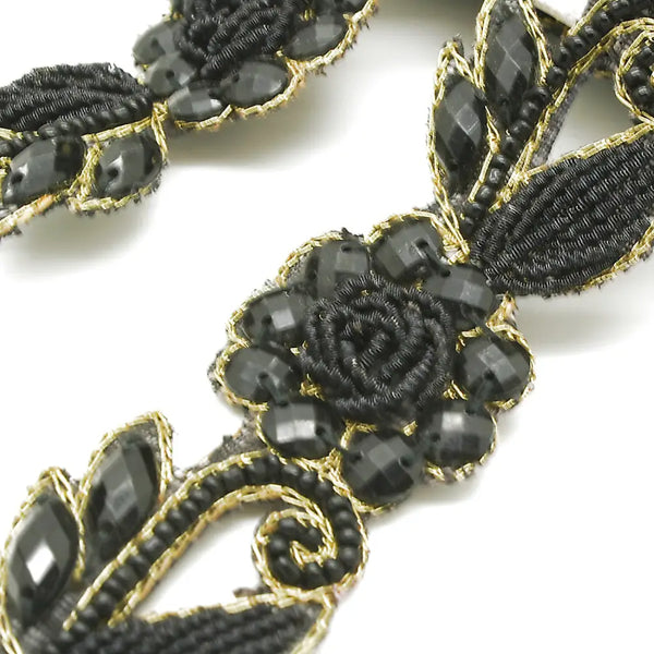 Black Gold Rhinestone Floral Trim - Sarahi.nyc Trims