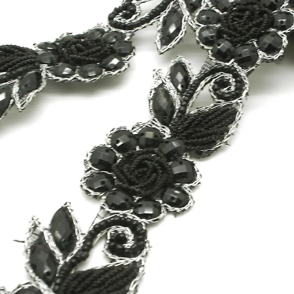 Black Rhinestone Floral Trim - Sarahi.nyc Trims