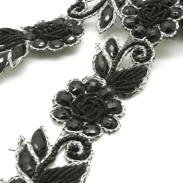Black Rhinestone Floral Trim - Sarahi.nyc Trims