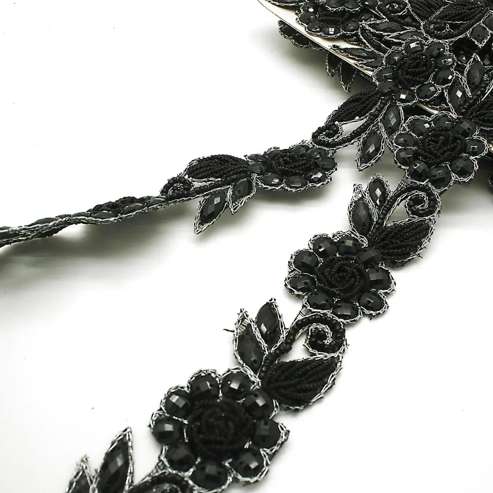 Black Rhinestone Floral Trim - Sarahi.nyc Trims