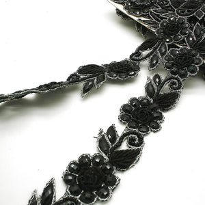 Black Rhinestone Floral Trim - Sarahi.nyc Trims