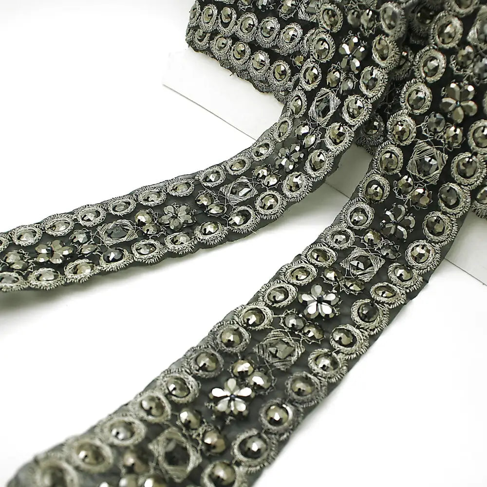 Black Silver Rhinestone Ribbon Trim - Sarahi.nyc Trims