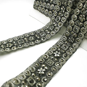 Black Silver Rhinestone Ribbon Trim - Sarahi.nyc Trims