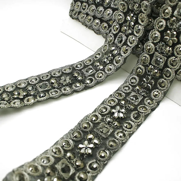 Black Silver Rhinestone Ribbon Trim - Sarahi.nyc Trims