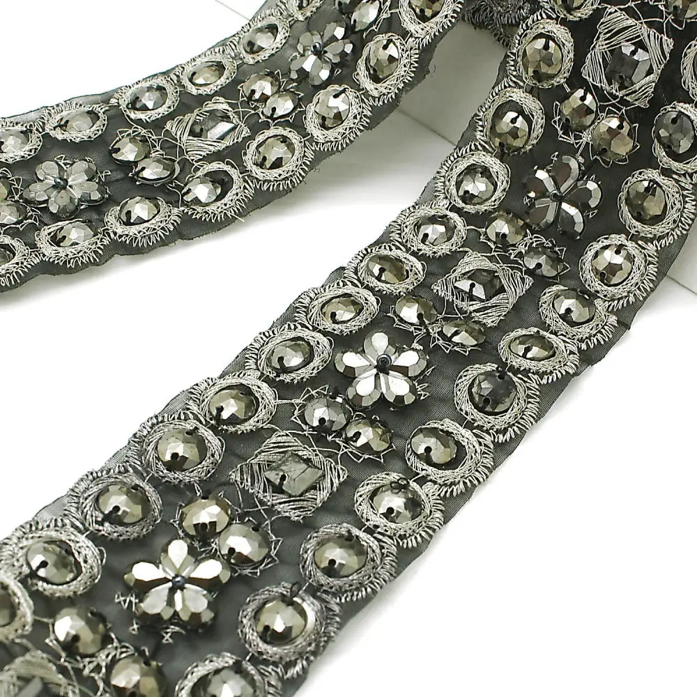 Black Silver Rhinestone Ribbon Trim - Sarahi.nyc Trims