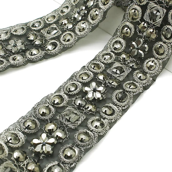 Black Silver Rhinestone Ribbon Trim - Sarahi.nyc Trims