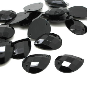 PACK OF 10 - TEARDROP 25 mm BLACK FLAT  RHINESTONE GEMS - sarahi.NYC