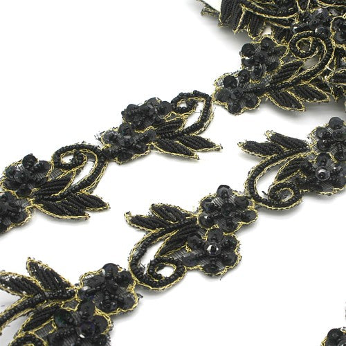 BLACK SEQUIN FLORAL TRIM - sarahi.NYC