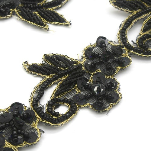 BLACK SEQUIN FLORAL TRIM - sarahi.NYC