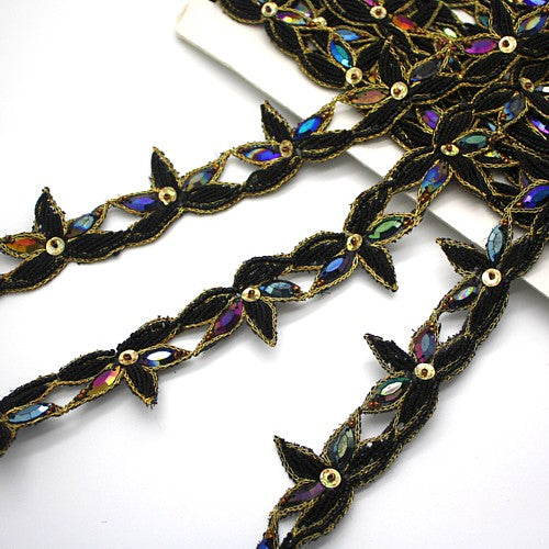 BLACK RHINESTONE BEADED TRIM - sarahi.NYC