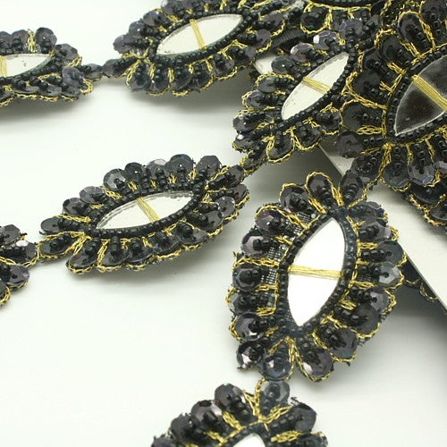 BLACK SEQUIN MIRROR BEADED FABRIC  TRIM - sarahi.NYC