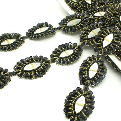 BLACK SEQUIN MIRROR BEADED FABRIC  TRIM - sarahi.NYC