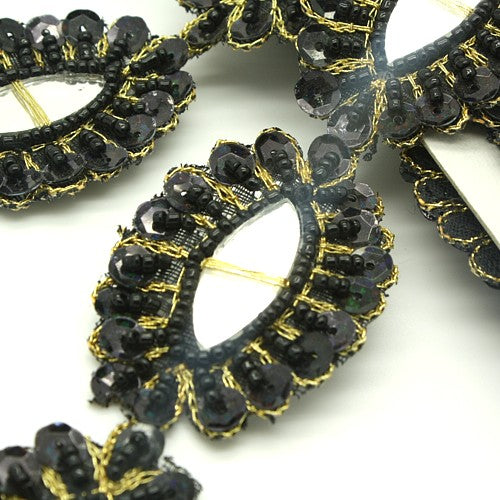 BLACK SEQUIN MIRROR BEADED FABRIC  TRIM - sarahi.NYC