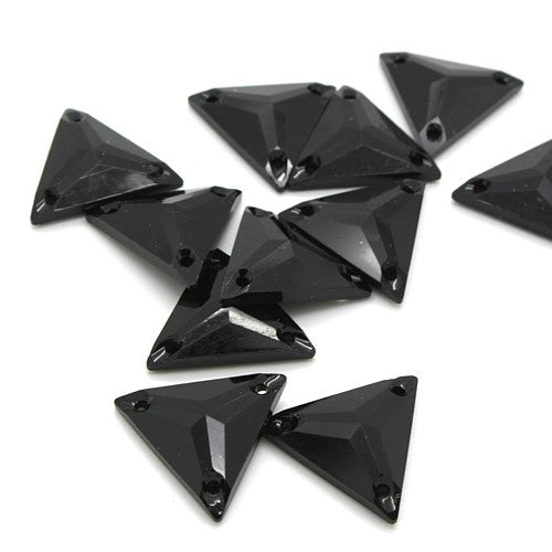 PACK OF 10 - TRIANGLE 25mm 18mm BLACK  FLAT RHINESTONE GEMS - sarahi.NYC
