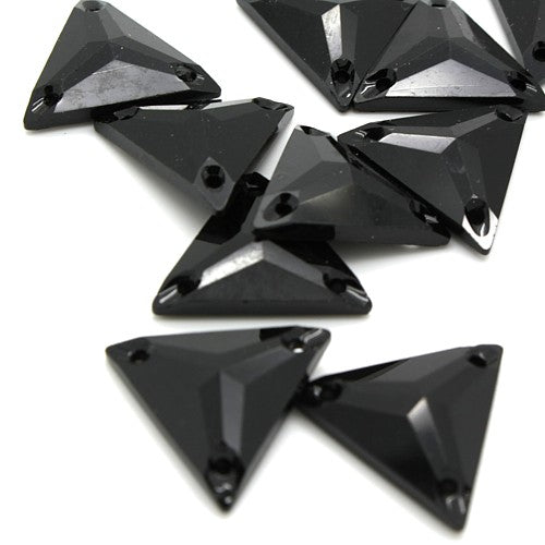PACK OF 10 - TRIANGLE 25mm 18mm BLACK  FLAT RHINESTONE GEMS - sarahi.NYC
