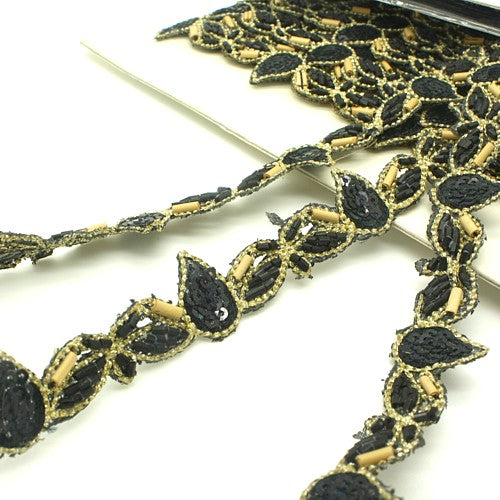 BLACK WOODEN BEADED TRIM - sarahi.NYC