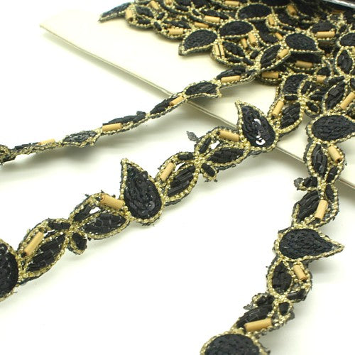 BLACK WOODEN BEADED TRIM - sarahi.NYC