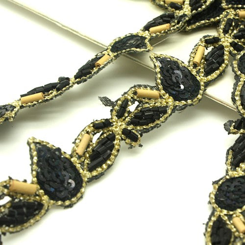 BLACK WOODEN BEADED TRIM - sarahi.NYC