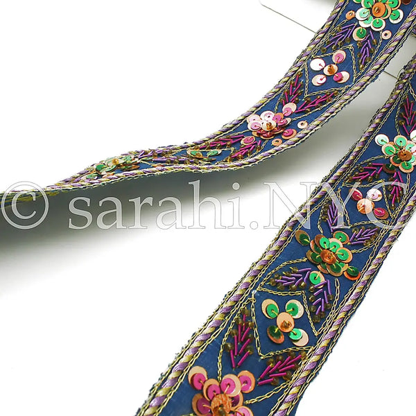 BLUE ETHNIC EMBROIDERED SEQUIN TRIM - sarahi.NYC - Sarahi.NYC