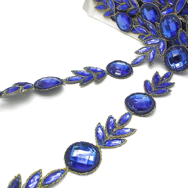 Blue Floral Rhinestone Trim - Sarahi.nyc Trims