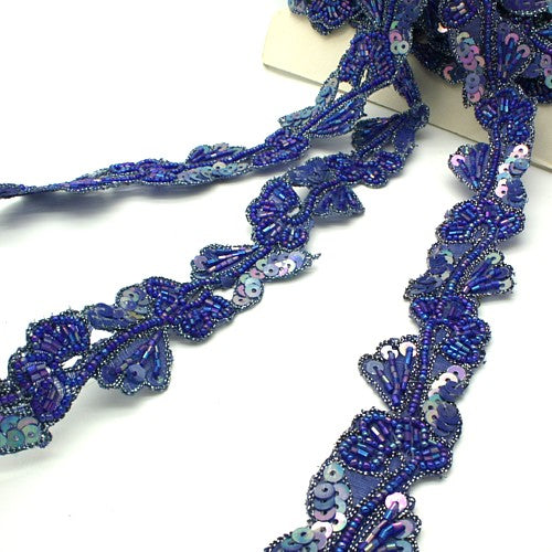 BLUE FLORAL SEQUIN BEADED TRIM - sarahi.NYC