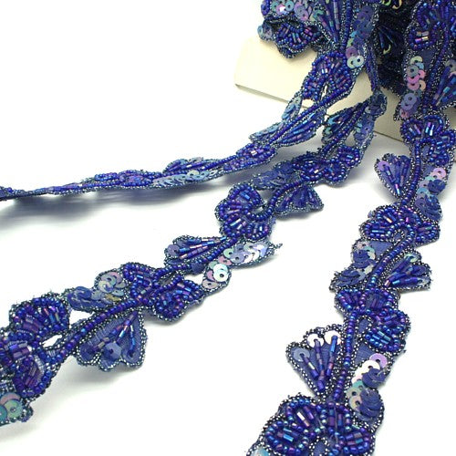 BLUE FLORAL SEQUIN BEADED TRIM - sarahi.NYC