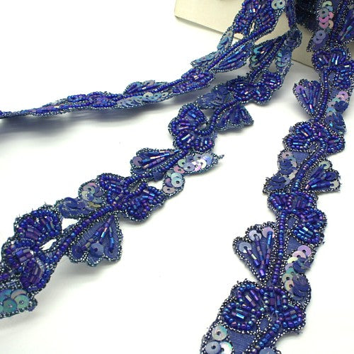 BLUE FLORAL SEQUIN BEADED TRIM - sarahi.NYC