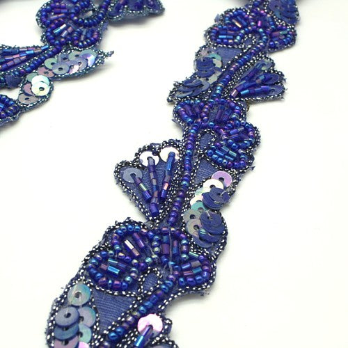 BLUE FLORAL SEQUIN BEADED TRIM - sarahi.NYC