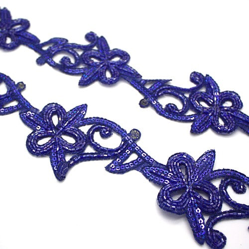BLUE BEADED FLORAL TRIM - sarahi.NYC