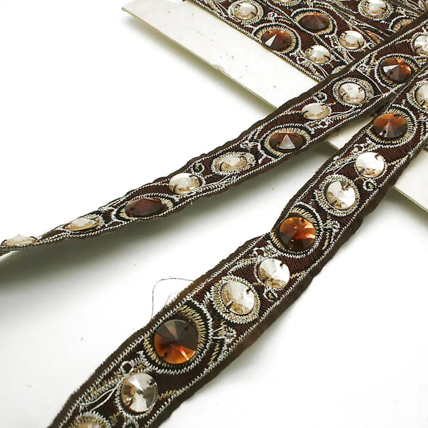 Brown Hotfix Rhinestone Ribbon Style Trim - Sarahi.nyc Trims