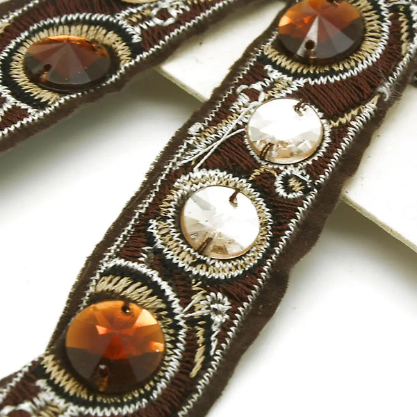 Brown Hotfix Rhinestone Ribbon Style Trim - Sarahi.nyc Trims