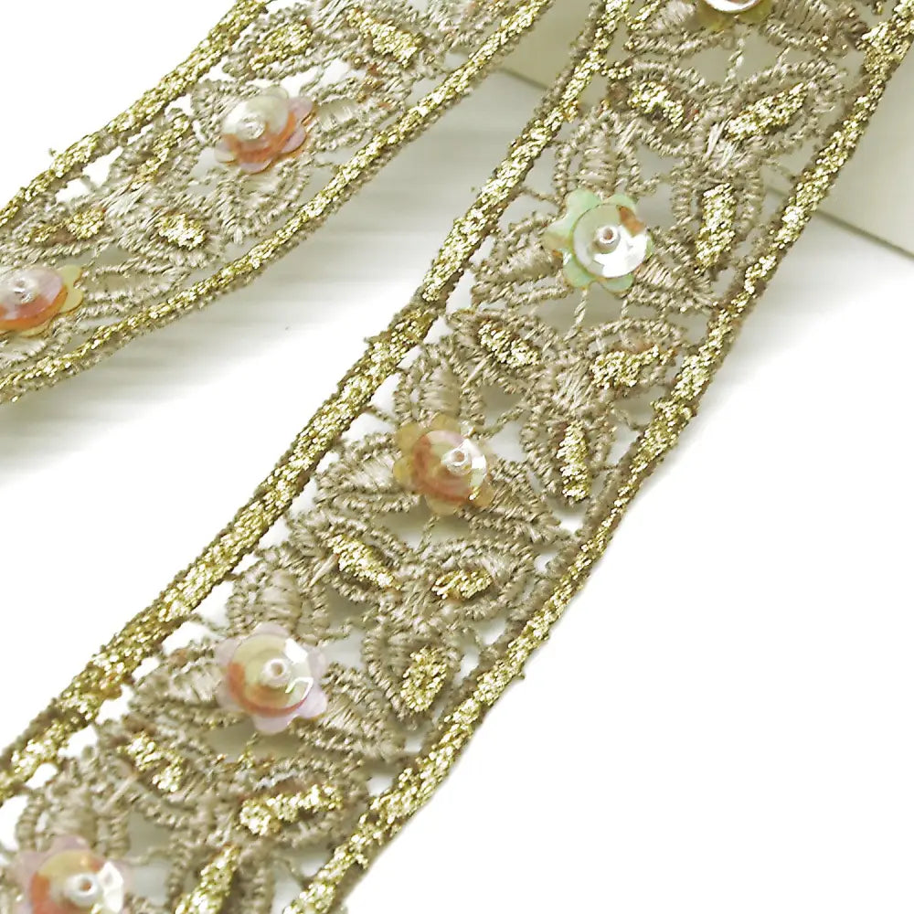 Brown Sequin Beaded Lace Trim - Sarahi.nyc Fabric Trims