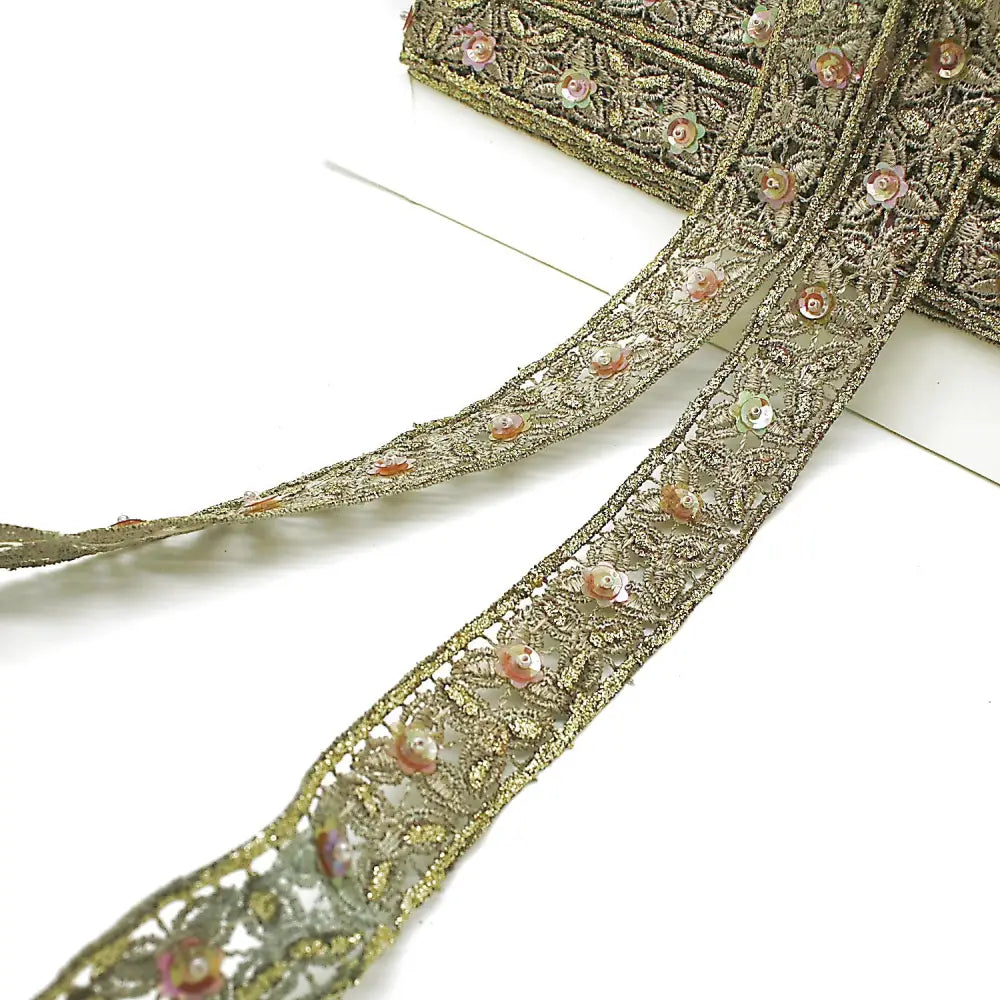 Brown Sequin Beaded Lace Trim - Sarahi.nyc Fabric Trims
