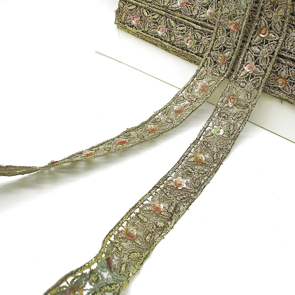 Brown Sequin Beaded Lace Trim - Sarahi.nyc Fabric Trims