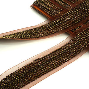 BROWN BEADED ORGANZA RIBBON  TRIM - sarahi.NYC