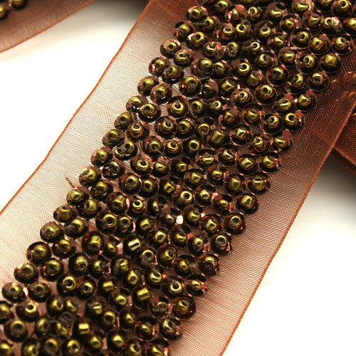 BROWN BEADED ORGANZA RIBBON  TRIM - sarahi.NYC