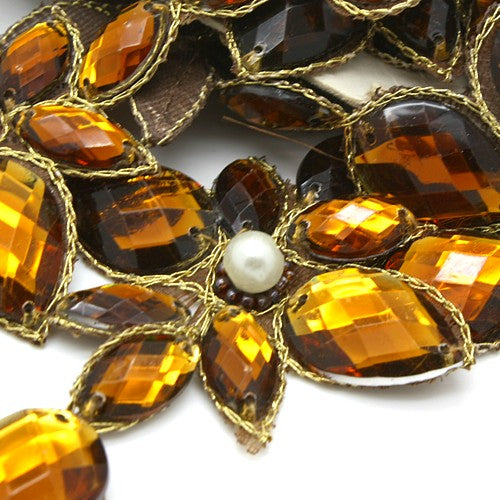 BROWN RHINESTONE FLOWER TRIM - sarahi.NYC