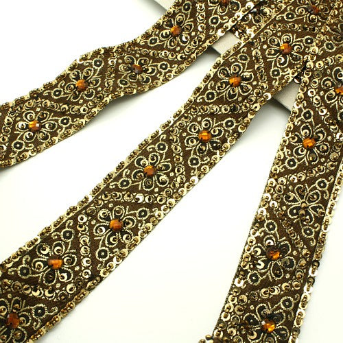 BROWN BEADED & SEQUIN RIBBON  TRIM - sarahi.NYC