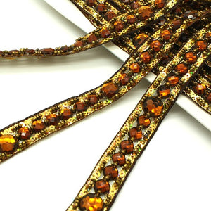 BROWN GOLD RHINESTONE BEADED TRIM - sarahi.NYC