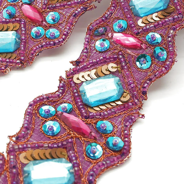 Cerise Pink Turquoise Rhinestone Trim - Sarahi.nyc Trims