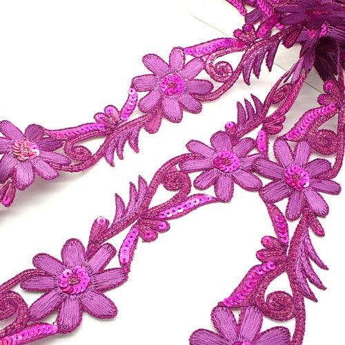 PURPLE  PINK FLORAL SEQUIN  TRIM - sarahi.NYC