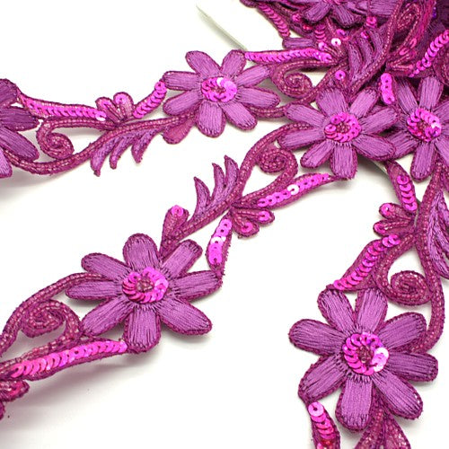 PURPLE  PINK FLORAL SEQUIN  TRIM - sarahi.NYC