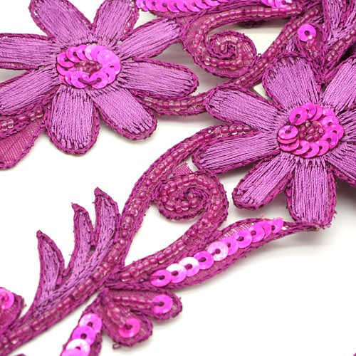 PURPLE  PINK FLORAL SEQUIN  TRIM - sarahi.NYC