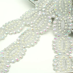 Silver iridescent rhinestone fabric trim - sarahi.NYC